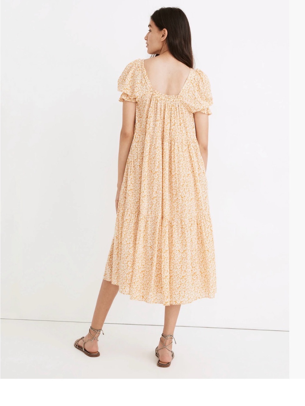 Madewell Square-Neck Tiered Midi Dress in Sunflower Field